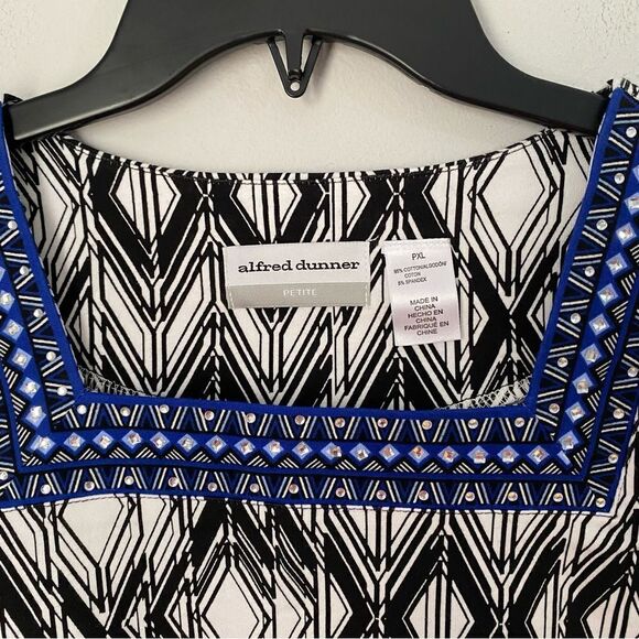 Alfred Dunner Petites Women’s Square Neck Printed Long Sleeve Blouse size PXL - Picture 2 of 3